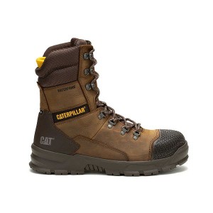 Men's Caterpillar Accomplice X 8" Waterproof Steel Toe Work Boots Brown | 215678-VHU