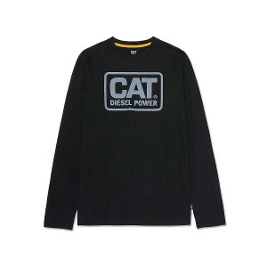 Men's Caterpillar Cat Diesel Power Long Sleeve Tee T-Shirt Black | 205761-ZAM