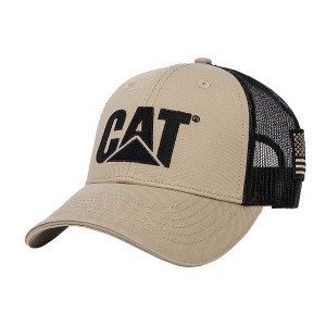 Men's Caterpillar Cat Logo Flag Hats Khaki | 826105-OKY