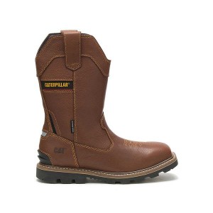 Men's Caterpillar Cylinder Waterproof Pull-On Work Boots Brown | 487356-JYG