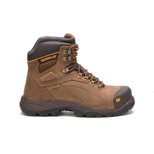 Men's Caterpillar Diagnostic Hi Waterproof Thinsulate™ Steel Toe Work Boots Dark / Beige | 349178-TYX