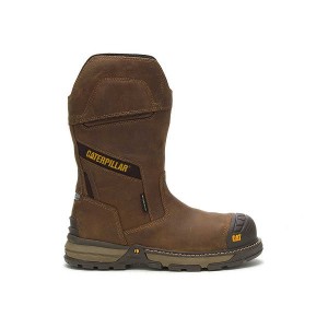 Men's Caterpillar Excavator Superlite Pull-On Waterproof Carbon Composite Toe Work Boots Brown | 091283-THU