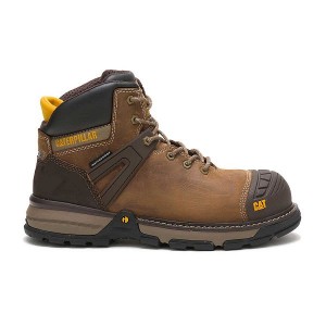 Men's Caterpillar Excavator Superlite Waterproof Carbon Composite Toe Work Boots Dark / Beige | 730961-FHS