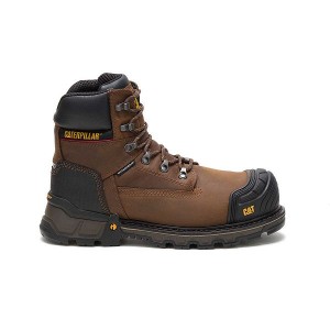 Men's Caterpillar Excavator XL 6" Waterproof Composite Toe Work Boots Dark / Brown | 706931-NPR