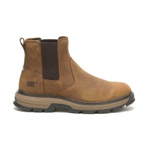 Men's Caterpillar Exposition Chelsea Work Boots Brown | 514627-UDE