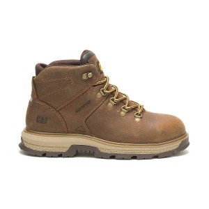 Men's Caterpillar Exposition Hiker Waterproof Alloy Toe Work Boots Brown | 185296-SYP