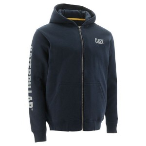 Men's Caterpillar Full Zip Hooded Sweatshirt Navy | 037492-GJV