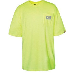 Men's Caterpillar Hi-Vis Trademark Pocket Tee T-Shirt Yellow | 361287-SKF