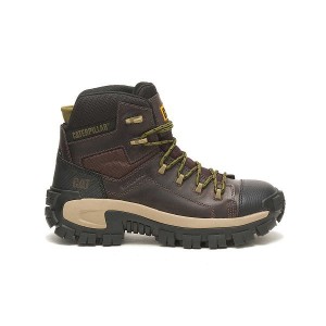 Men's Caterpillar Invader Hiker Waterproof Composite Toe Work Boots Coffee | 706984-DME