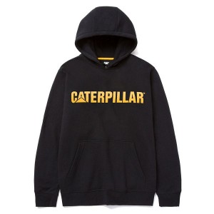 Men's Caterpillar Midweight Caterpillar Hooded Sweatshirt Black | 267458-CSU