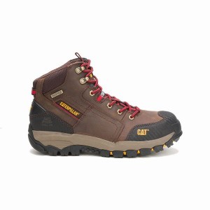 Men's Caterpillar Navigator Mid Waterproof Steel Toe Work Boots Brown | 603914-DHQ