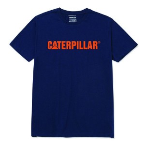 Men's Caterpillar Original Fit Caterpillar Logo Tee T-Shirt Navy | 829164-EJF