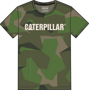 Men's Caterpillar Original Fit Caterpillar Logo Tee T-Shirt Camo | 265304-RXZ