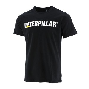 Men's Caterpillar Original Fit Caterpillar Logo Tee T-Shirt Black | 617830-UBA