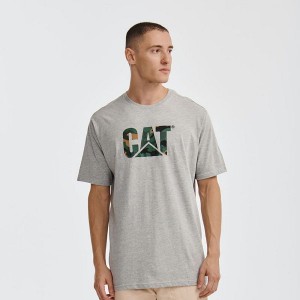 Men's Caterpillar Original Fit Logo Tee T-Shirt Grey | 179408-RQA