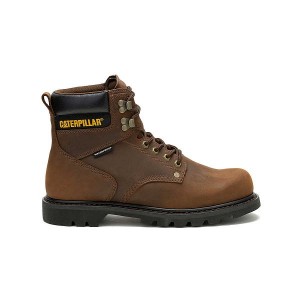 Men's Caterpillar Second Shift Waterproof Work Boots Dark / Brown | 671059-CYW