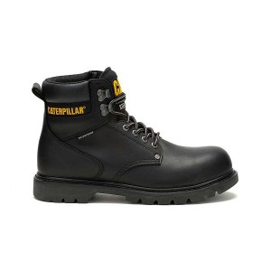 Men's Caterpillar Second Shift Waterproof Steel Toe Work Boots Black | 653794-WLT