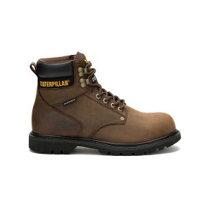 Men's Caterpillar Second Shift Waterproof Steel Toe Work Boots Dark / Brown | 705421-HTA