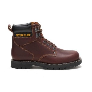 Men's Caterpillar Second Shift Work Boots Brown | 128693-LKN