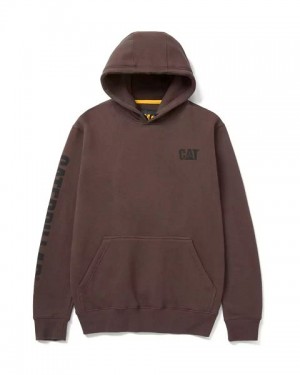 Men's Caterpillar Trademark Banner Hoodie Chocolate | 937580-UHW