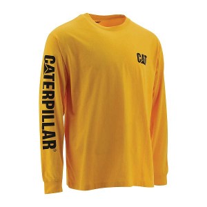 Men's Caterpillar Trademark Banner Long Sleeve Tee T-Shirt Yellow | 485216-OMJ