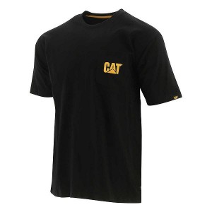 Men's Caterpillar Trademark Pocket Tee T-Shirt Black | 048256-QOU