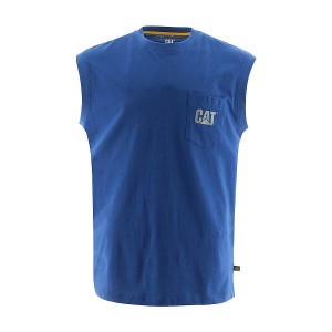 Men's Caterpillar Trademark Sleeveless Pocket Tee T-Shirt Light / Blue | 460218-EAP