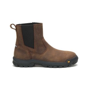 Men's Caterpillar Wheelbase Steel Toe Work Boots Brown | 184953-PFV