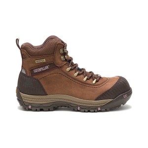 Women's Caterpillar Ally Waterproof Composite Toe Work Boots Brown | 831276-JXD