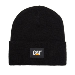 Women's Caterpillar Cat Label Cuff Beanie Black | 327904-DOQ