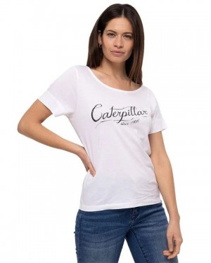 Women's Caterpillar Short Sleeve W Off The Shoulder Tee T-Shirt White | 746231-LRS