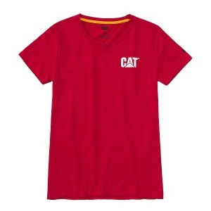 Women's Caterpillar Trademark Tee T-Shirt Red | 604958-KZT