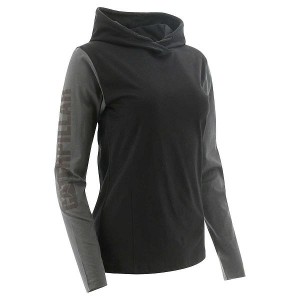 Women's Caterpillar UPF Hooded Banner Long Sleeve Tee T-Shirt Black | 697038-XQZ