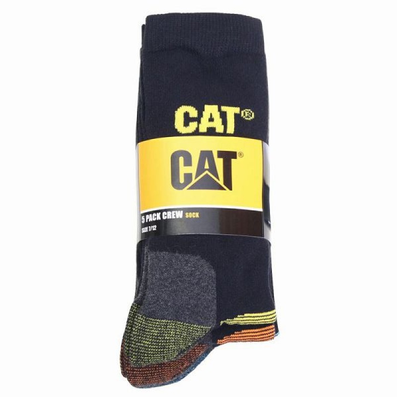 Men\'s Caterpillar 5 Pack Crew Socks Black | 675341-DPF