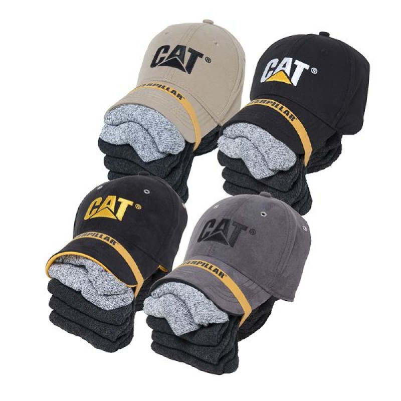 Men\'s Caterpillar 5 Pack Sock and Hat Bundle Socks Black / Grey | 371098-LDH