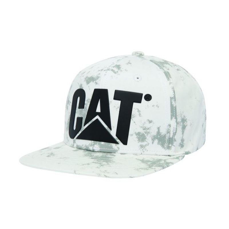 Men\'s Caterpillar Aop Cat Logo Flat Bill Hats White | 427960-DRU