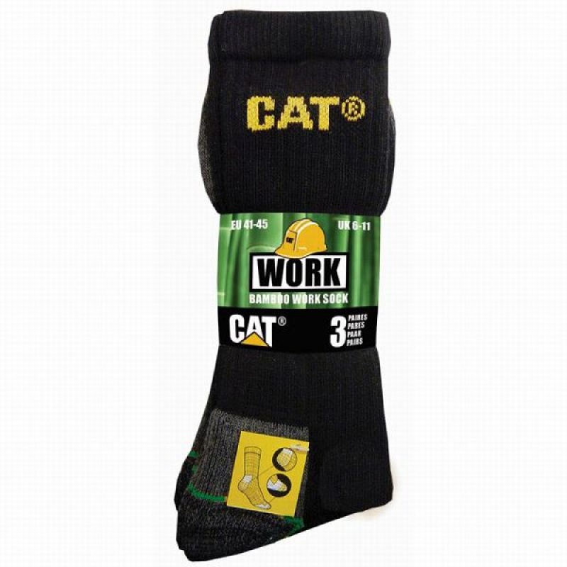 Men's Caterpillar Bamboo 3 Pack Socks Black | 265438-ZWY