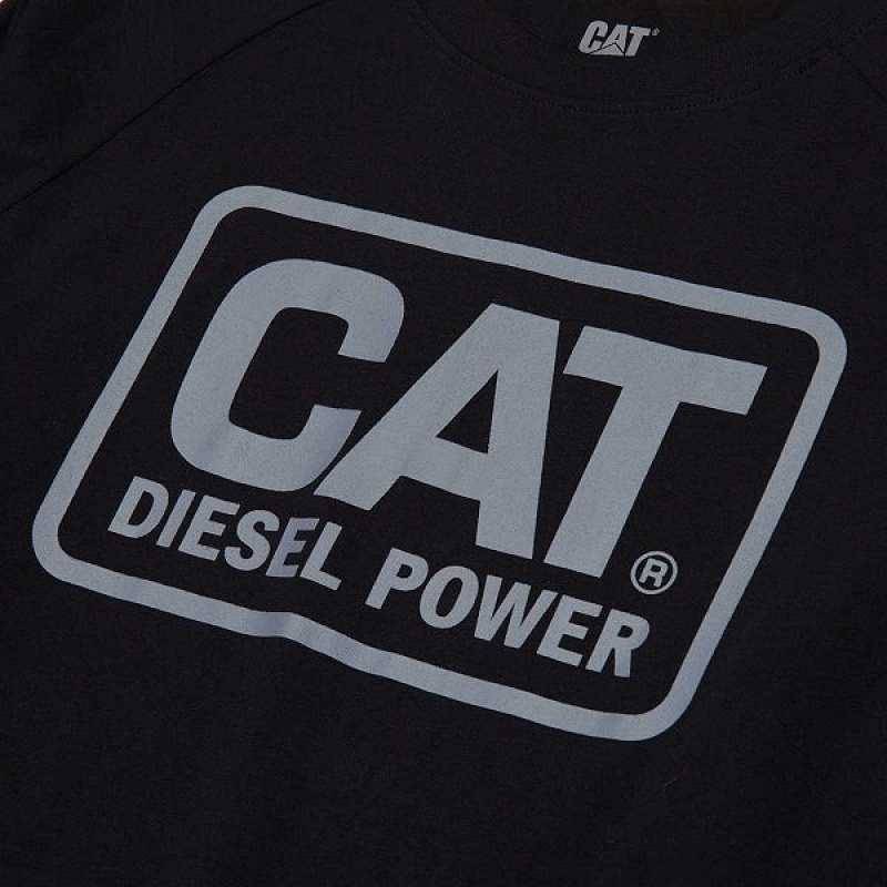 Men's Caterpillar Cat Diesel Power Long Sleeve Tee T-Shirt Black | 205761-ZAM