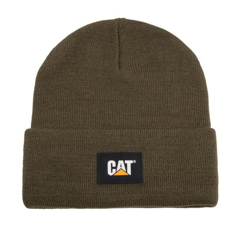 Men\'s Caterpillar Cat Label Cuff Beanie Olive | 148350-SBU