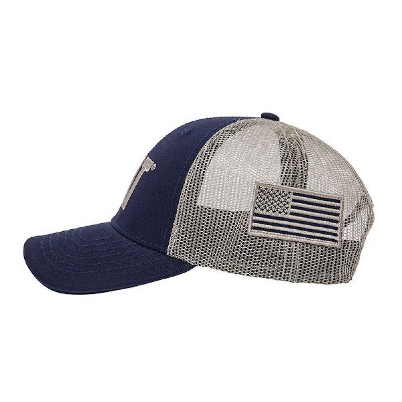 Men's Caterpillar Cat Logo Flag Hats Navy | 698271-OKU