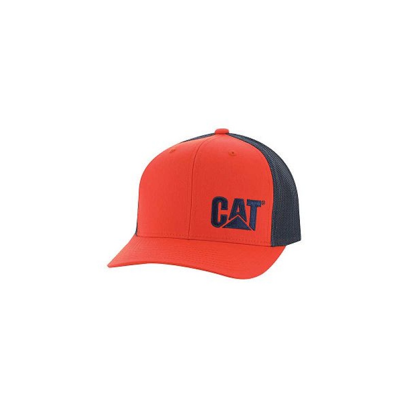 Men\'s Caterpillar Cat Trademark Trucker Hats Orange | 158263-RGP