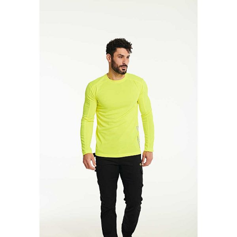 Men's Caterpillar Coolmax Long Sleeve Tee T-Shirt Yellow | 586340-OTR