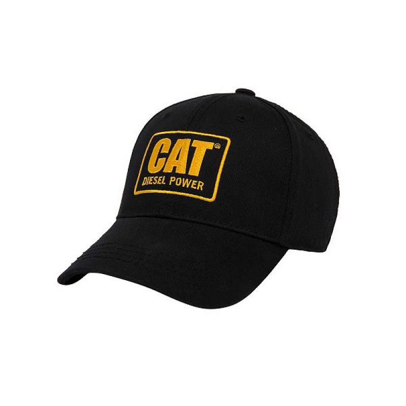 Men\'s Caterpillar Curve Bill Diesel Power Caps Black | 205679-JZM