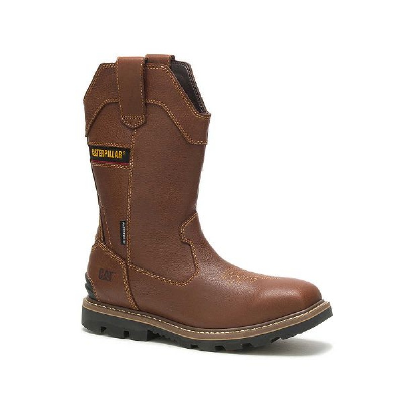 Men's Caterpillar Cylinder Waterproof Pull-On Work Boots Brown | 487356-JYG