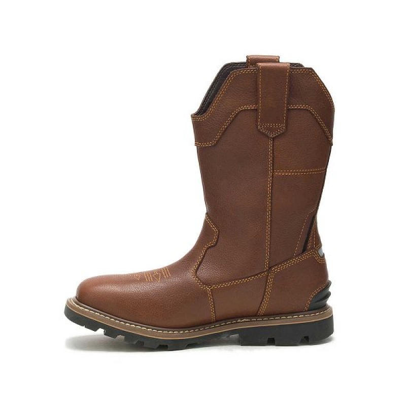 Men's Caterpillar Cylinder Waterproof Pull-On Work Boots Brown | 487356-JYG