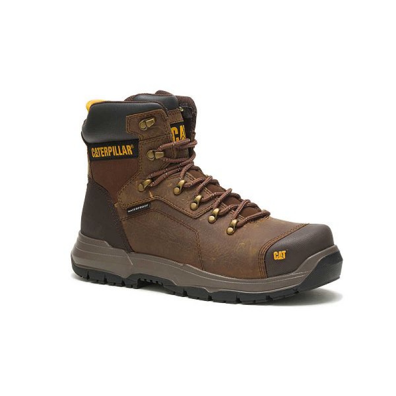 Men's Caterpillar Diagnostic 2.0 Waterproof Steel Toe Work Boots Brown | 304829-KGQ