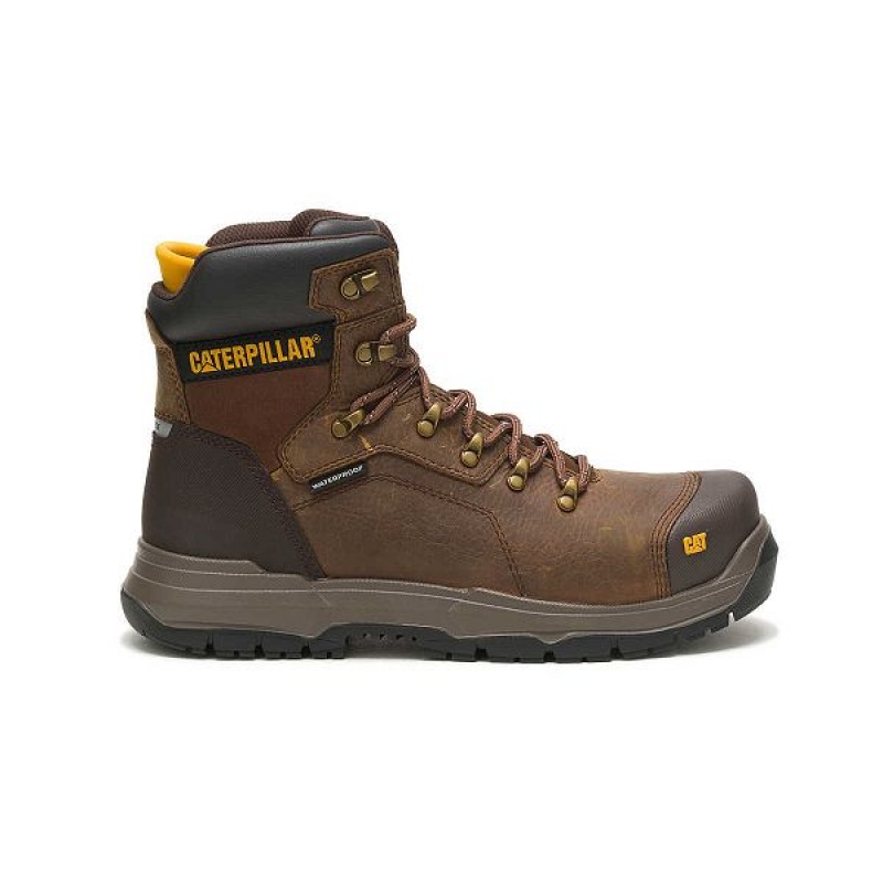 Men\'s Caterpillar Diagnostic 2.0 Waterproof Steel Toe Work Boots Brown | 304829-KGQ