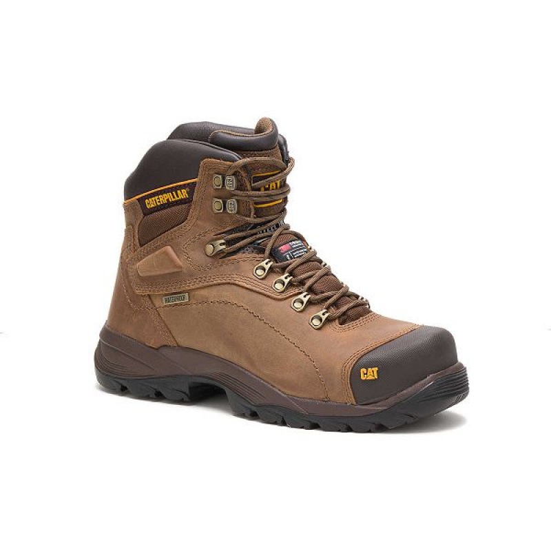 Men's Caterpillar Diagnostic Hi Waterproof Thinsulate™ Steel Toe Work Boots Dark / Beige | 349178-TYX