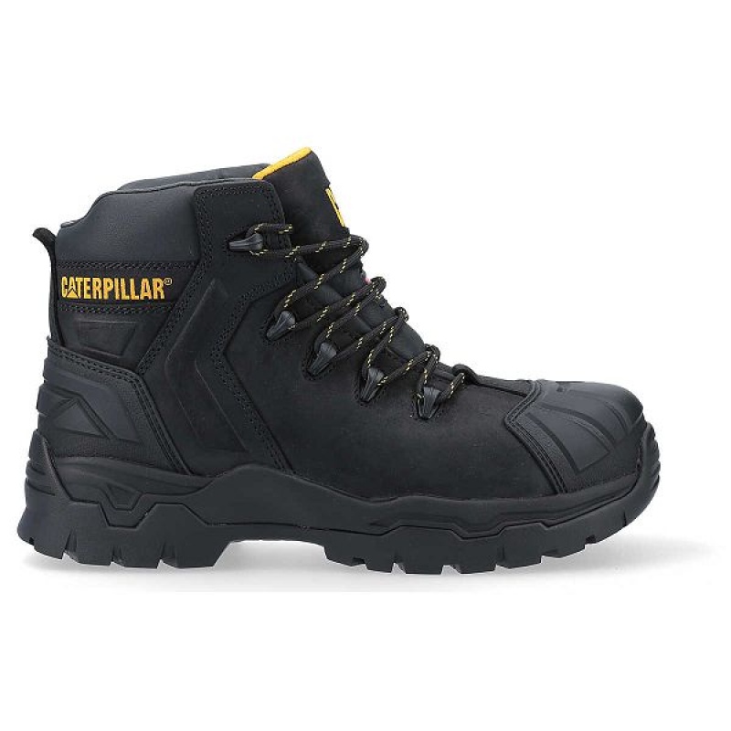 Men's Caterpillar Everett Composite Toe S3 Waterproof CI HRO SRC Work Boots Black | 369704-CNW