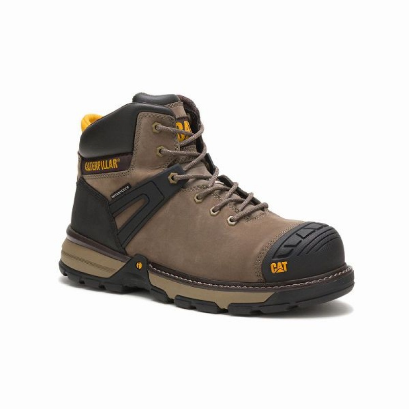 Men's Caterpillar Excavator Superlite Waterproof Carbon Composite Toe Work Boots Dark / Grey | 074938-FCJ